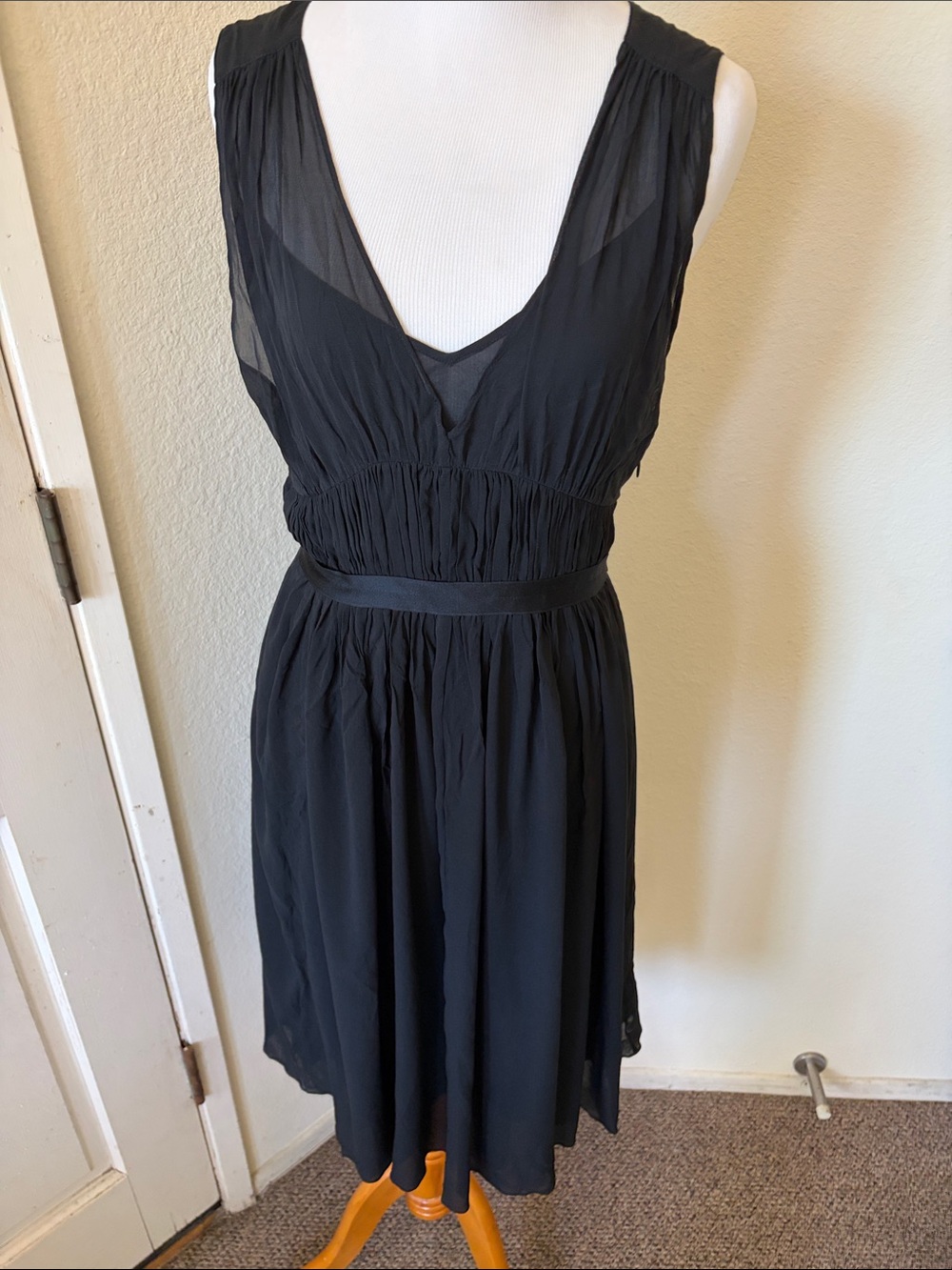 Theory Black Sleeveless V-Neck Midi Dress